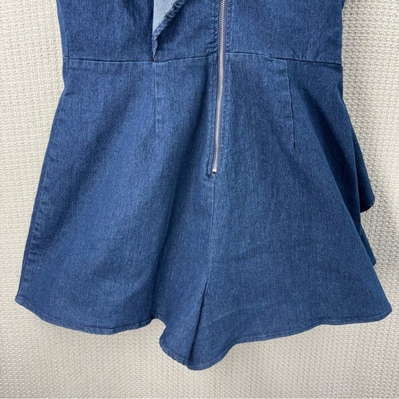 A. Calin By Flying Tomato Denim Ruffle Romper Sz Large City Boho Jean Jumpsuit - Picture 8 of 10